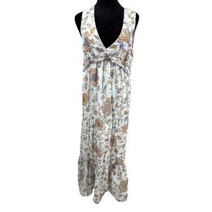 Rachel Zoe Babydoll Maxi Dress M Cotton Empire Waist V Neck Cottagecore Boho